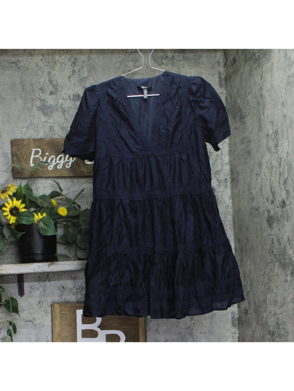 Aqua Womens Crochet Trim Mini A-Line Dress Navy Blue XS